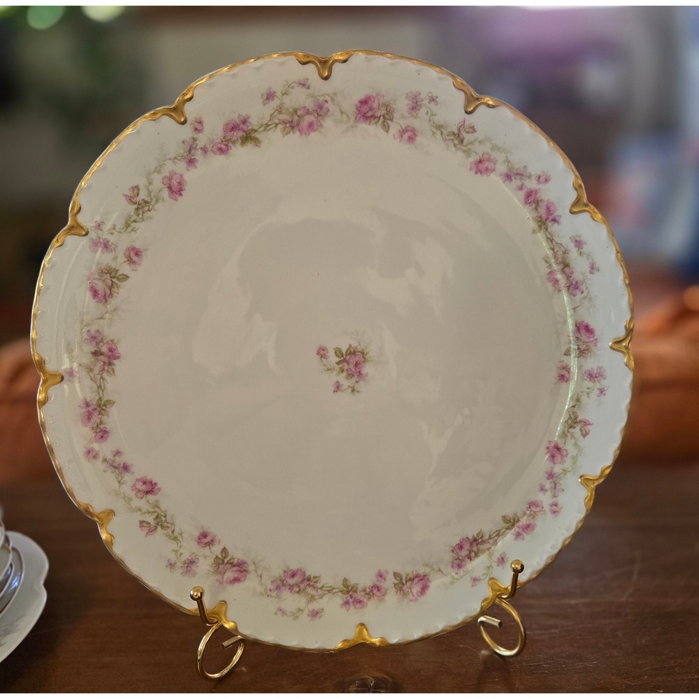 Haviland & Co Limoges France Pink Rose Gold Gilt Porcelain Serving Platter 11.5"